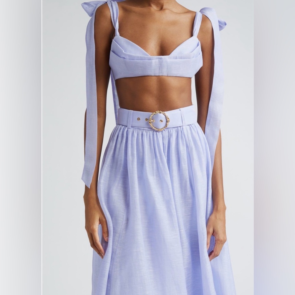 NWT Zimmermann Bow Tie Straps Linen & Silk Bustier Crop Top in Periwinkle 1 US6 - Picture 14 of 17